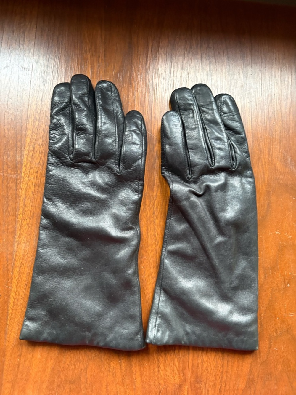Classic Vintage Black Leather Gloves by Guder Wool Lined EUC